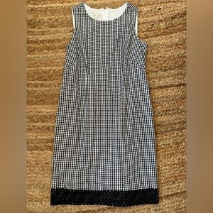 Talbots 10 Petite Black & White Gingham Cotton Dress with eyelet trim